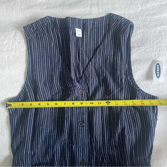 3 for $30 | NWT Old Navy Linen Blend Navy Stripe Dress Sleeveless V-Neck - Picture 10 of 12